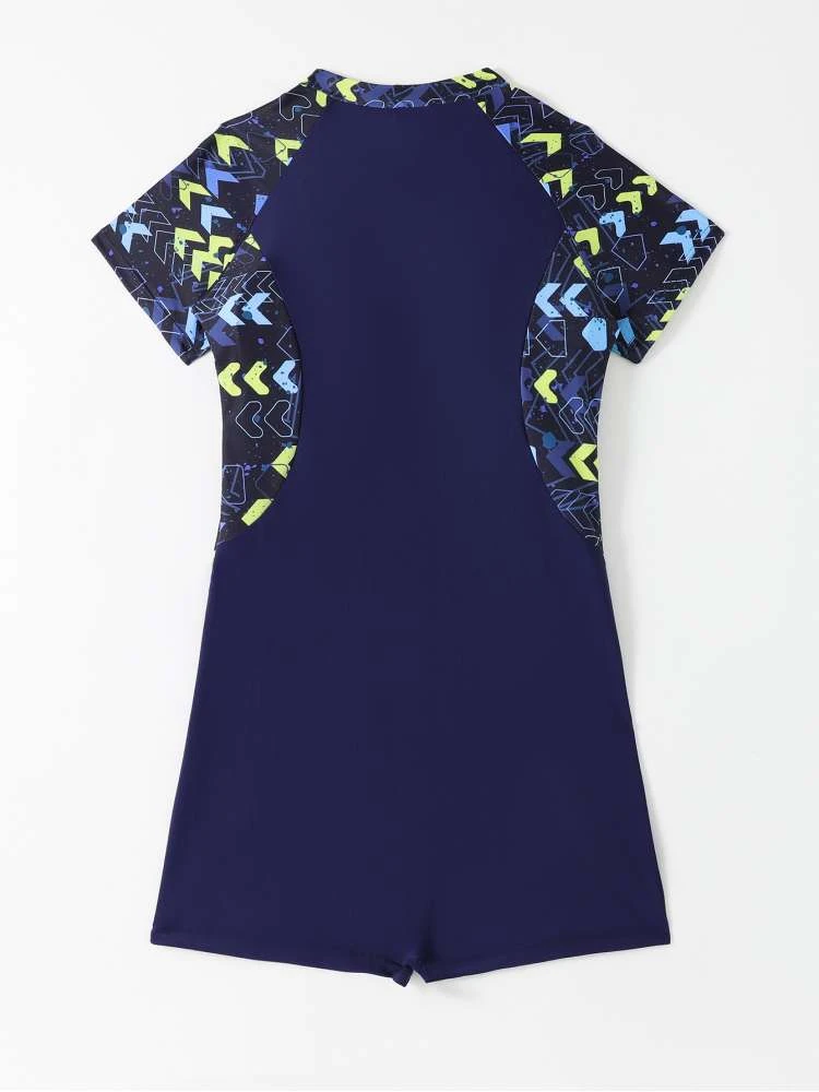 Crewneck Short Sleeve High Rise One-Pieces Swimwear - Image 4