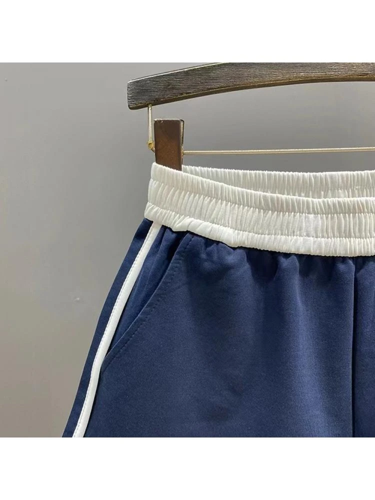 Colorblock Patchwork Slit Pocket Short Pants - Image 2