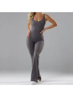 Solid Color Mid-rise Backless Jumpsuit