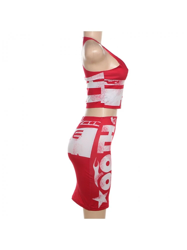 Letter High Rise Backless Skirt Sets - Image 6