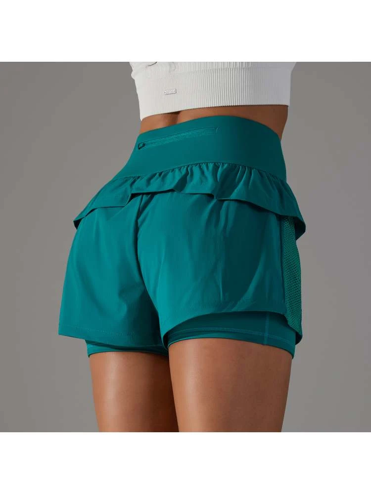 Patchwork Solid Color Zipper Short Pants - Image 3