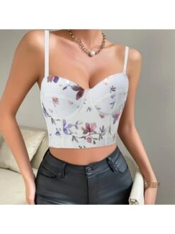 Floral Printed Fishbone Cropped Tank