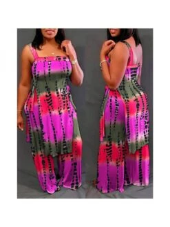 Colorblock Snake Print Tank Pant Sets