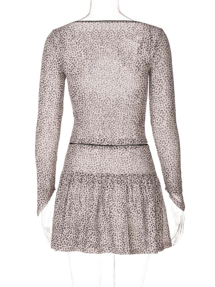 Print Tie-wrap Long Sleeve Skirt Sets - Image 14