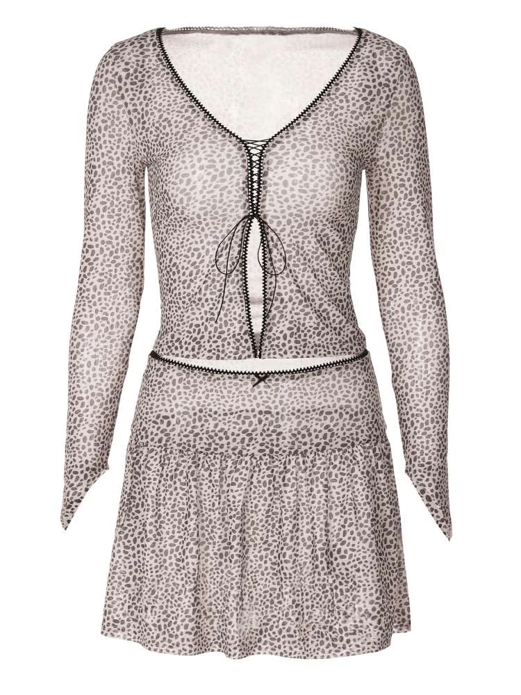 Print Tie-wrap Long Sleeve Skirt Sets - Image 15