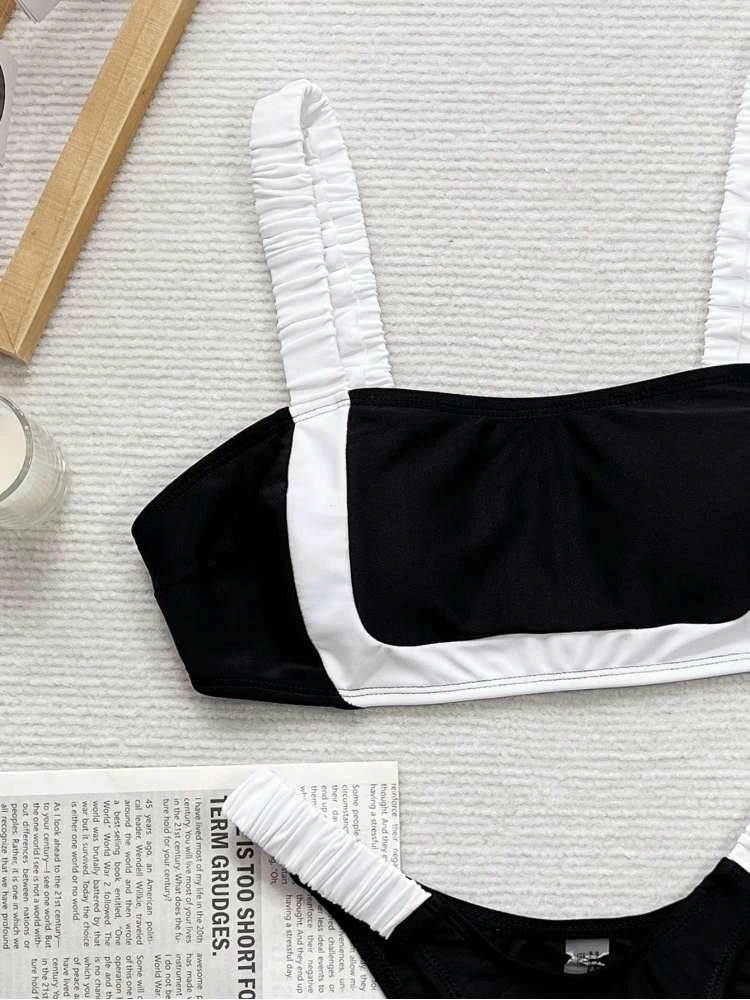 Colorblock High Rise Cropped Bikinis Sets - Image 3