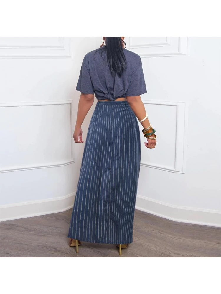 Woven Striped Split Hem Skirts - Image 4
