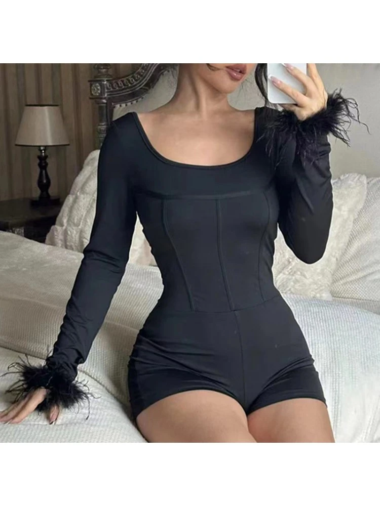 Patchwork Square Neck Backless Rompers - Image 5