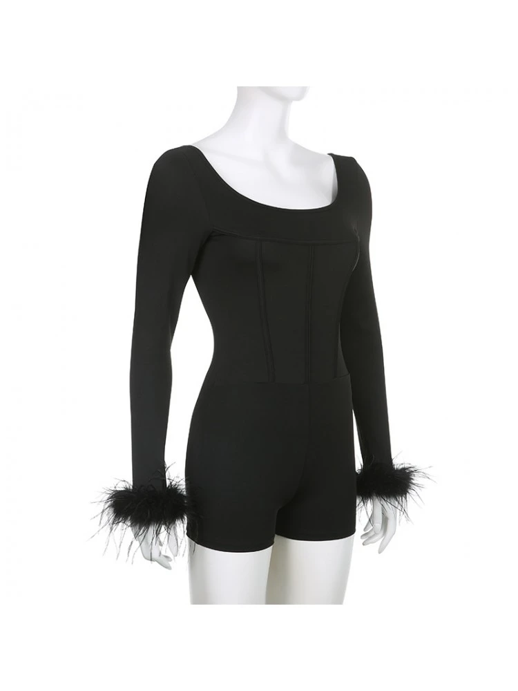 Patchwork Square Neck Backless Rompers - Image 12