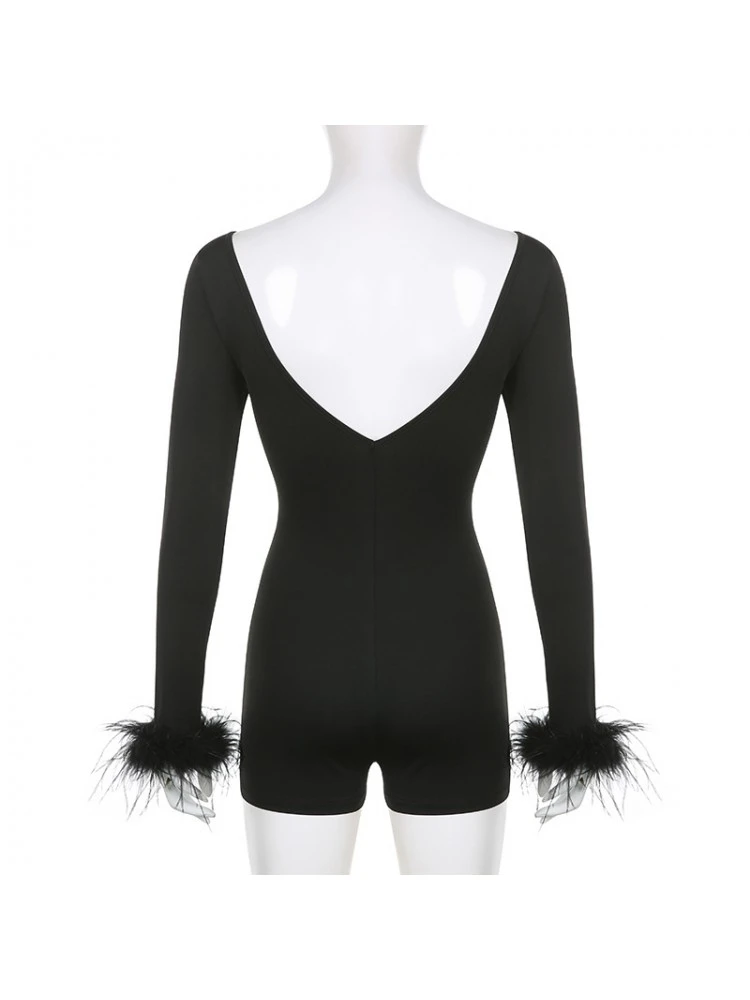 Patchwork Square Neck Backless Rompers - Image 14