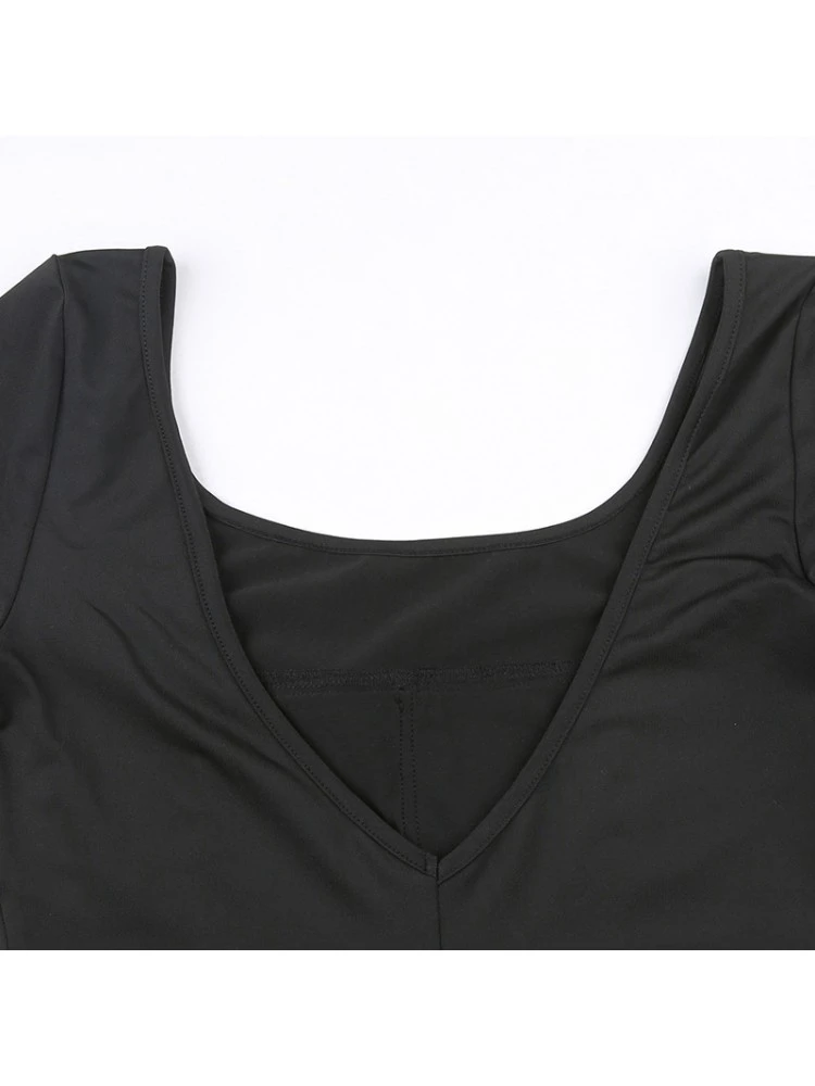 Patchwork Square Neck Backless Rompers - Image 16