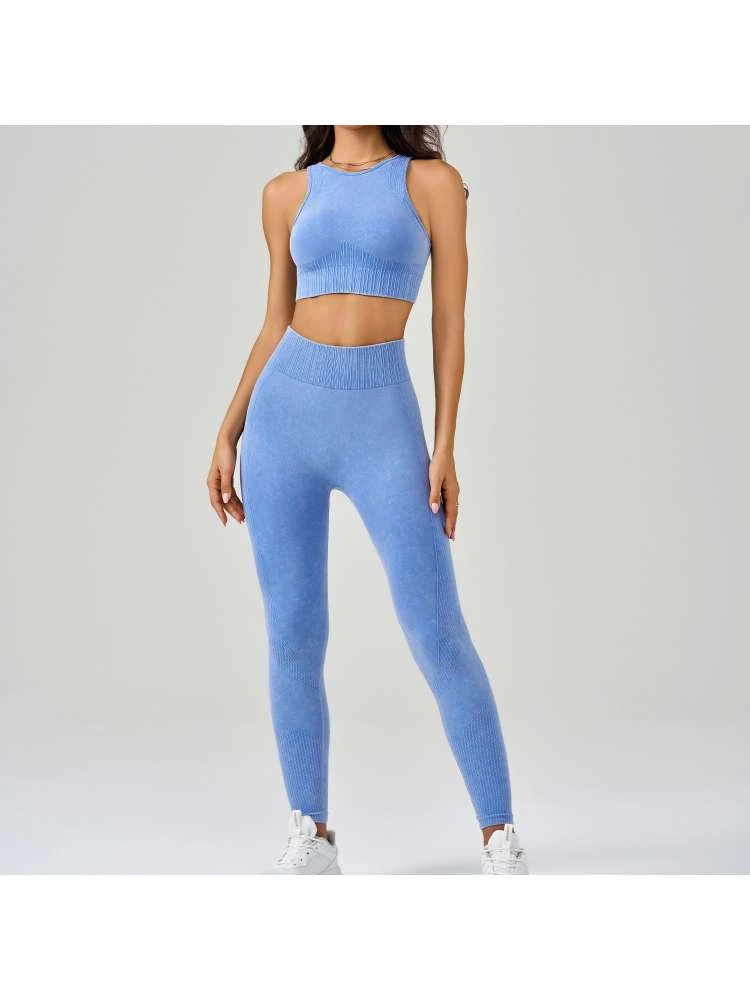 Solid Color Crewneck Skinny Yoga Sets