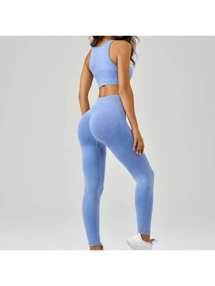 Solid Color Crewneck Skinny Yoga Sets - Image 2