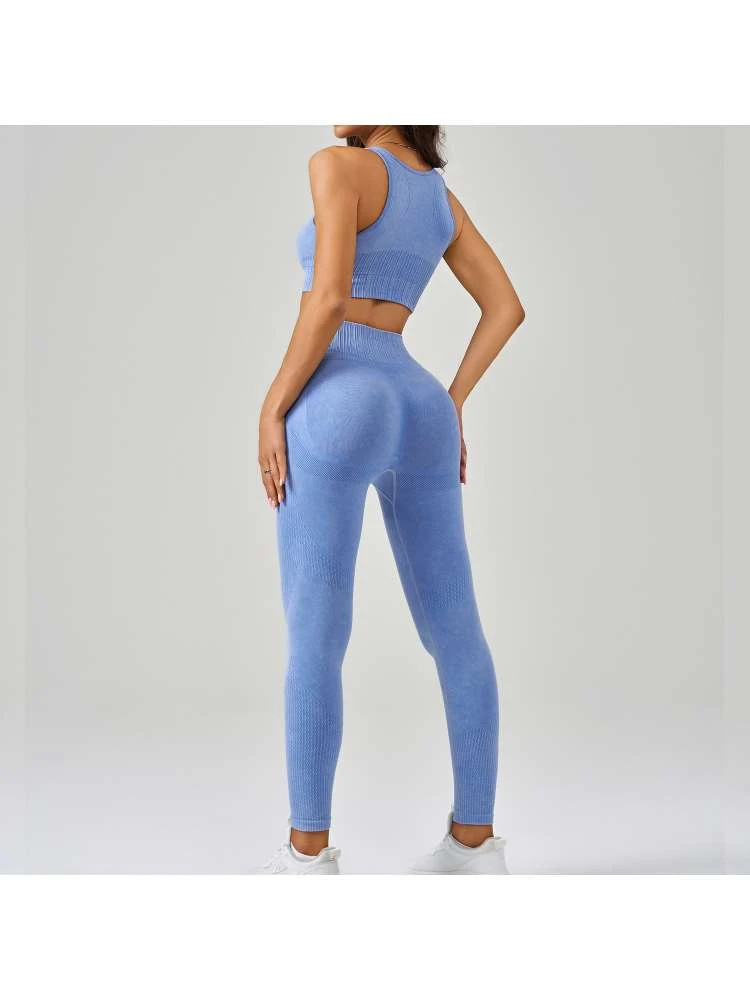 Solid Color Crewneck Skinny Yoga Sets - Image 4