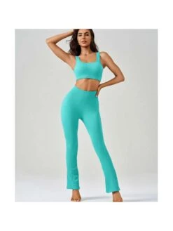Flare Solid Color Sporty Yoga Sets