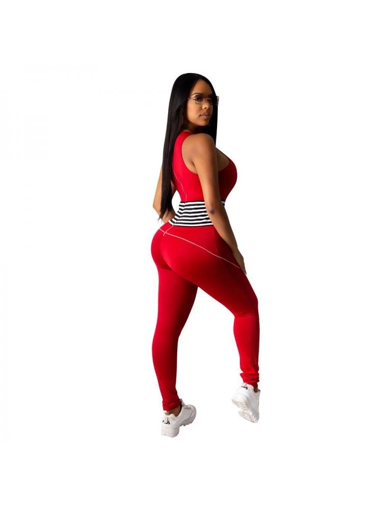 Striped Bodycon Sleeveless Jumpsuits - Image 2