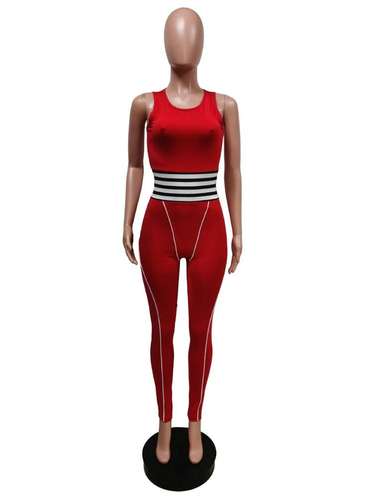 Striped Bodycon Sleeveless Jumpsuits - Image 3