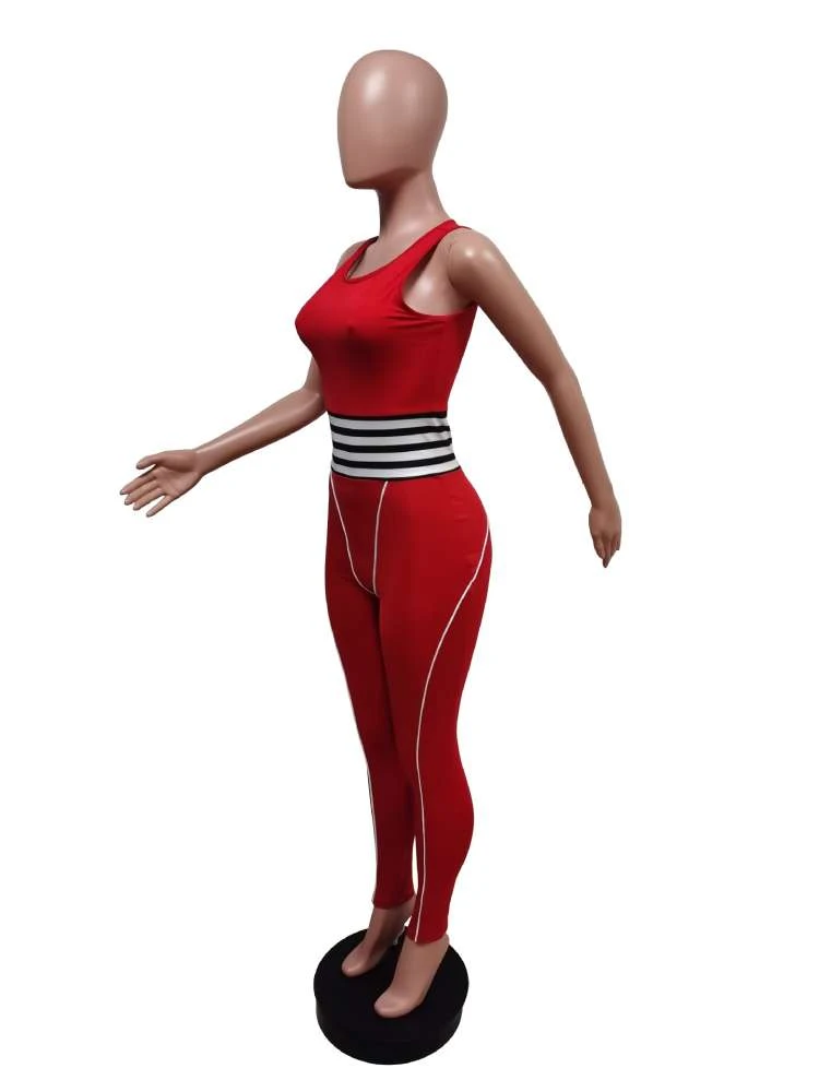 Striped Bodycon Sleeveless Jumpsuits - Image 4