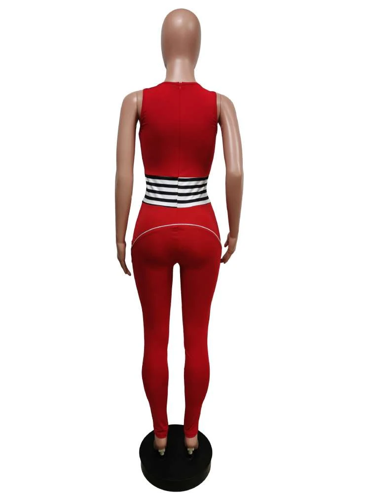 Striped Bodycon Sleeveless Jumpsuits - Image 5