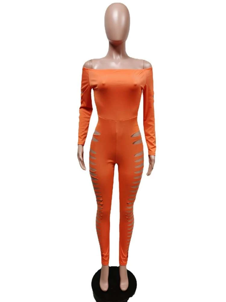 Hollow-out Off Shoulder Fitted Jumpsuits - Image 2