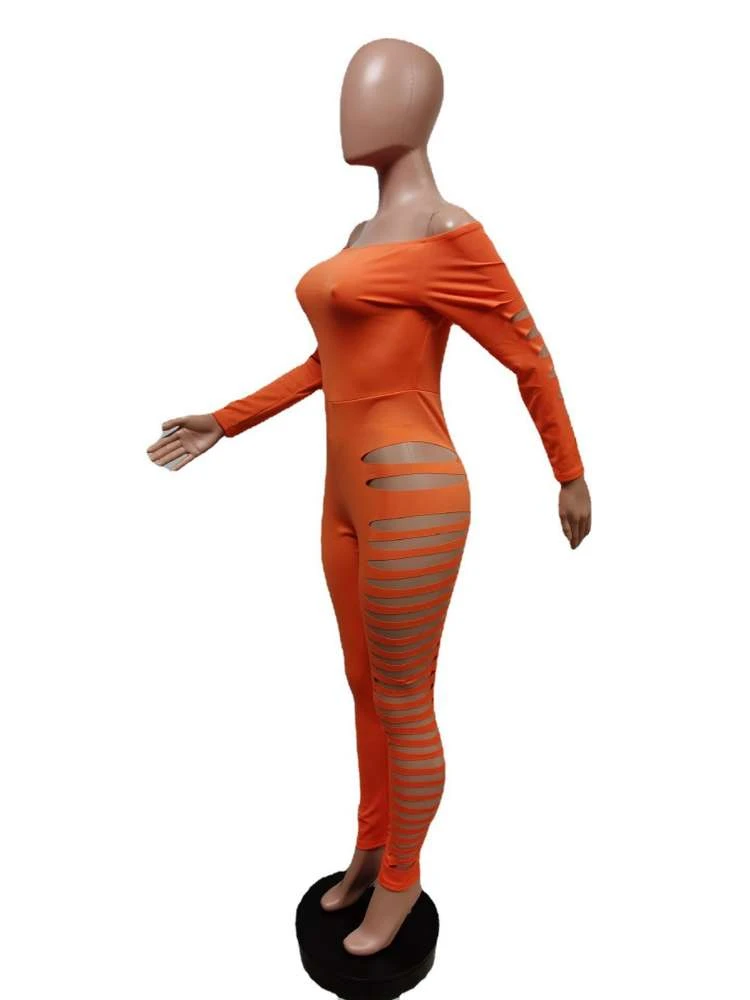 Hollow-out Off Shoulder Fitted Jumpsuits - Image 3