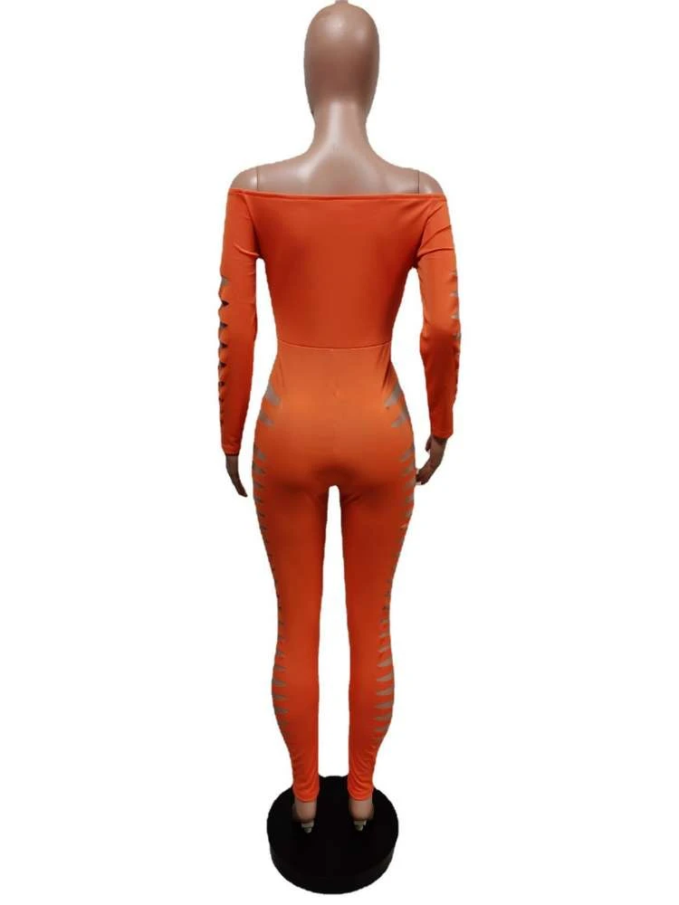 Hollow-out Off Shoulder Fitted Jumpsuits - Image 4