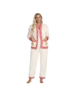 Colorblock Long Sleeve Single Breasted Cardigan Pajamas Sets