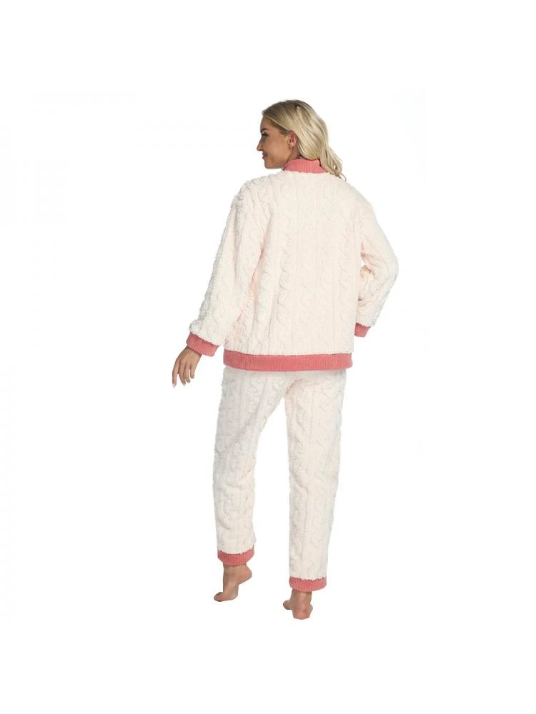 Colorblock Long Sleeve Single Breasted Cardigan Pajamas Sets - Image 9