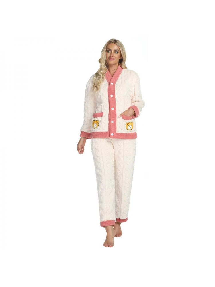 Colorblock Long Sleeve Single Breasted Cardigan Pajamas Sets - Image 10
