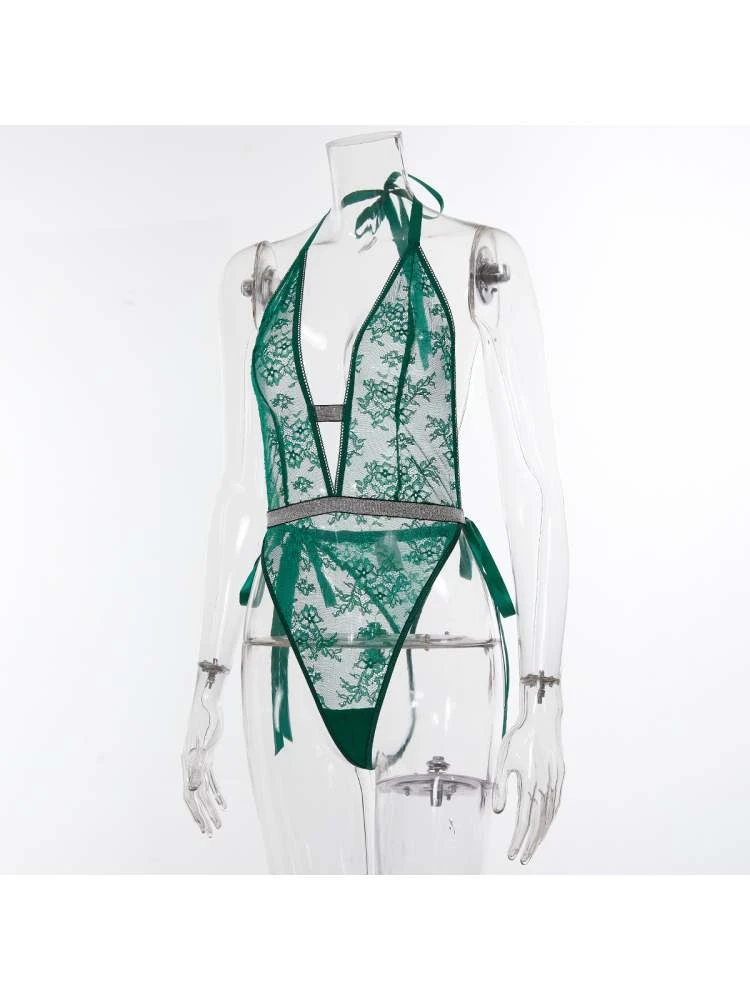 Lace Up Halter Neck Backless Sexual Bodysuit - Image 5