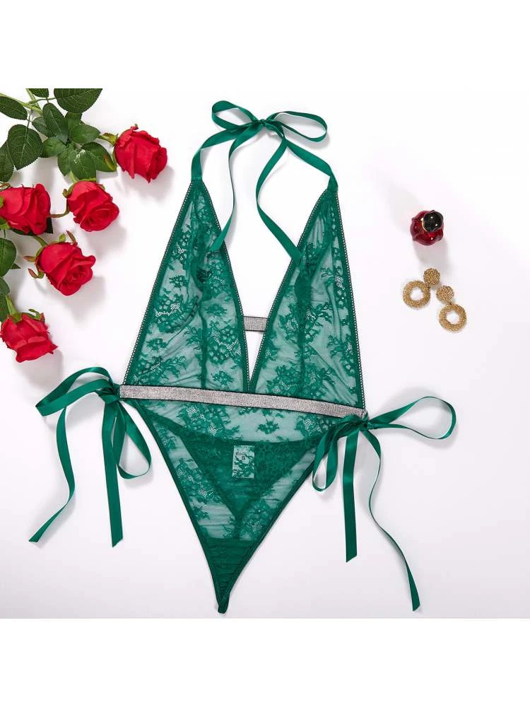 Lace Up Halter Neck Backless Sexual Bodysuit - Image 7