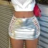 Lace Up Metallic Fitted Skirts