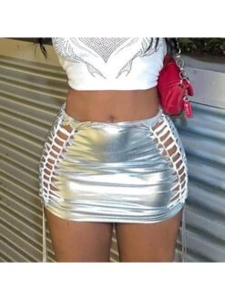 Lace Up Metallic Fitted Skirts