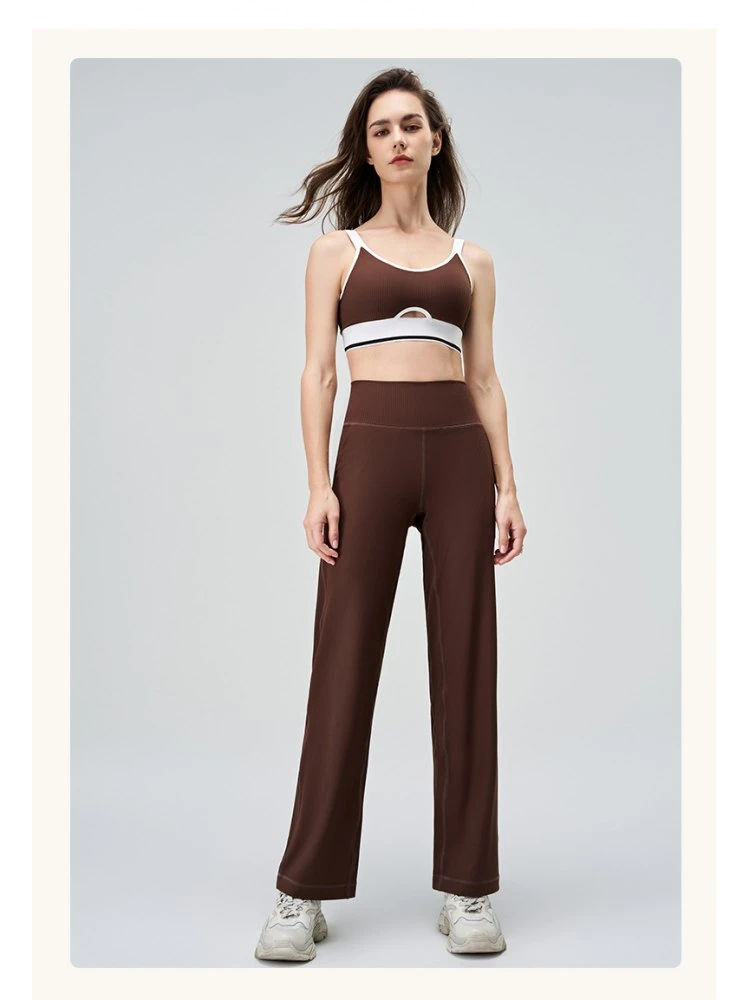 Colorblock Hollow-out Crewneck Yoga Sets