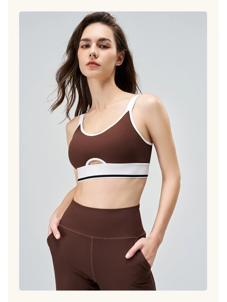 Colorblock Hollow-out Crewneck Yoga Sets - Image 2