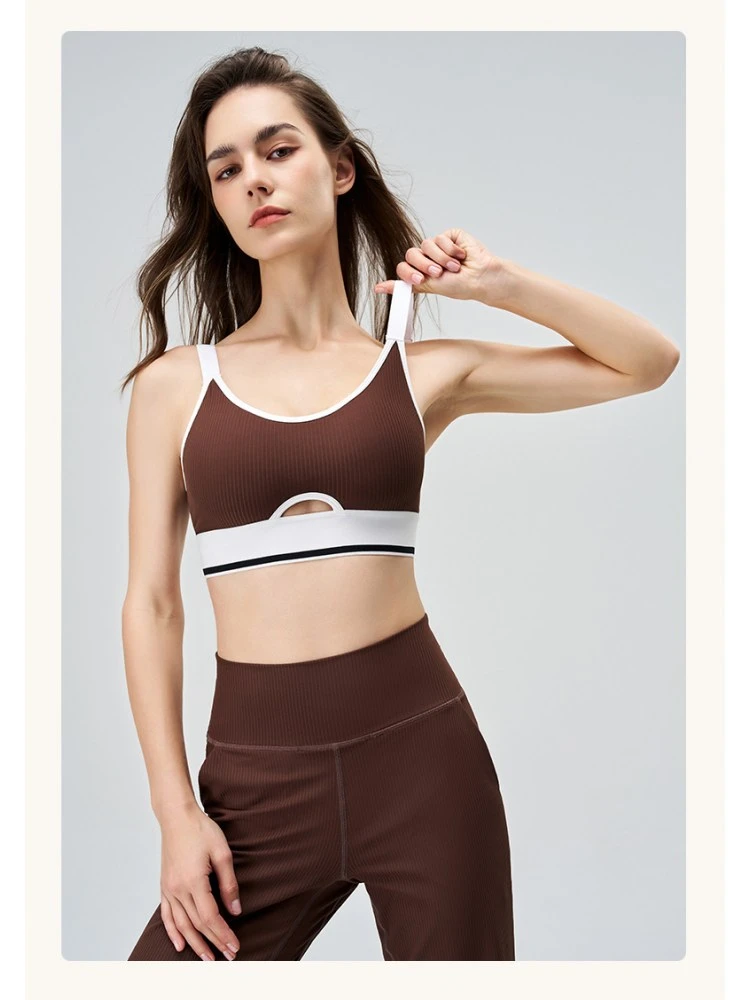 Colorblock Hollow-out Crewneck Yoga Sets - Image 3