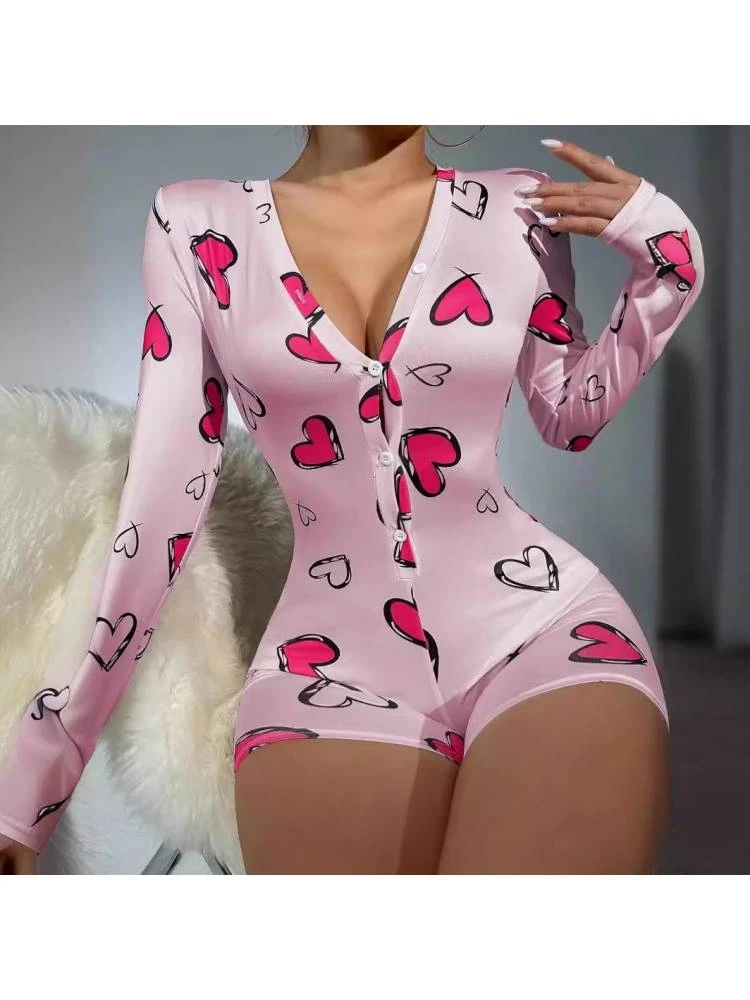 Heart Print Long Sleeve Pajamas