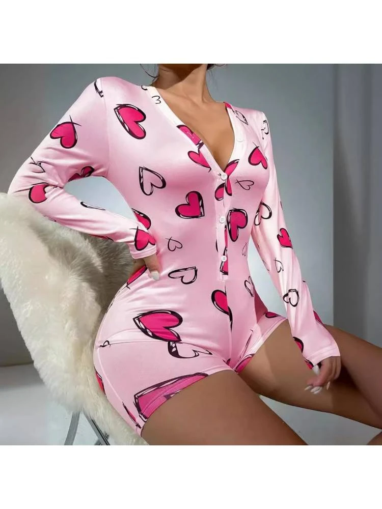 Heart Print Long Sleeve Pajamas - Image 3