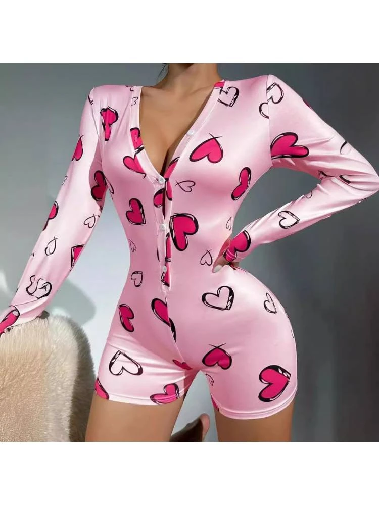 Heart Print Long Sleeve Pajamas - Image 4