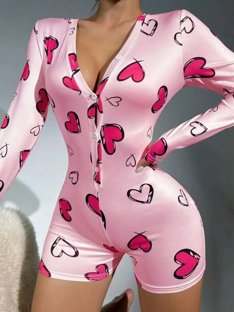 Heart Print Long Sleeve Pajamas - Image 5