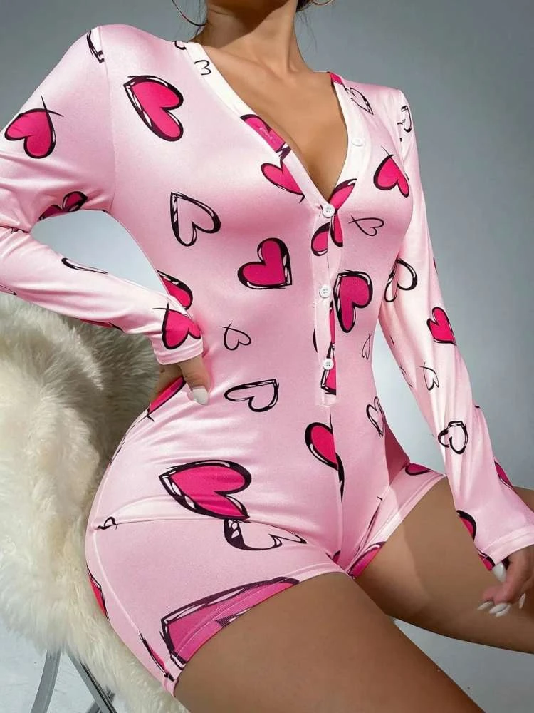 Heart Print Long Sleeve Pajamas - Image 6