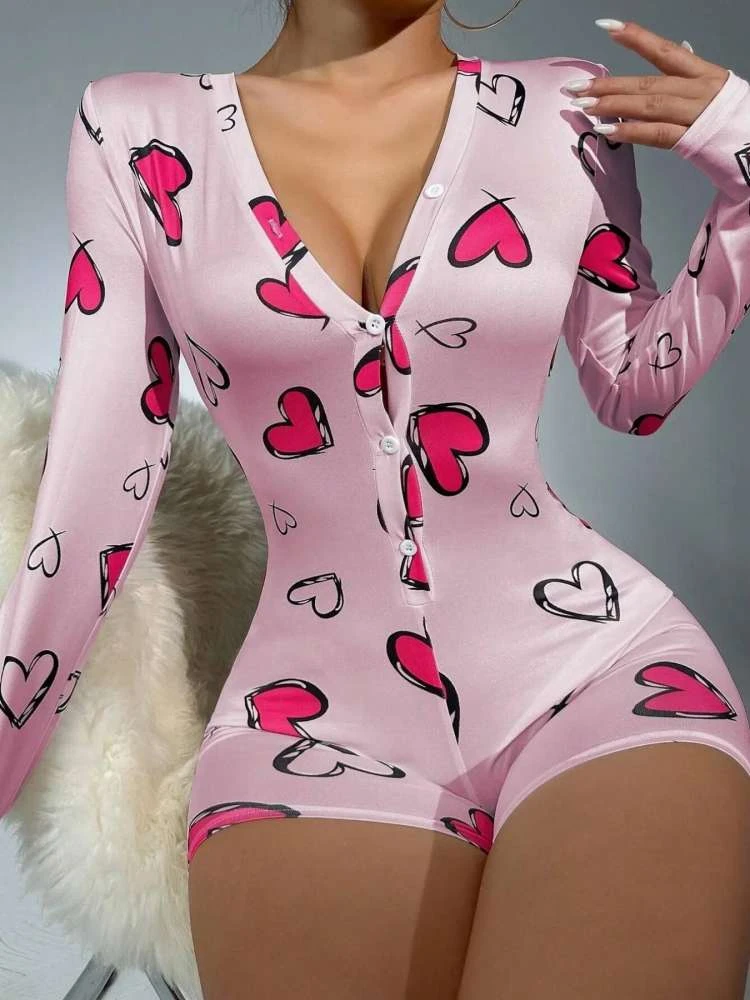 Heart Print Long Sleeve Pajamas - Image 7