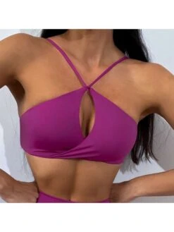 Hollow-out Solid Color Wrap Sporty Tank