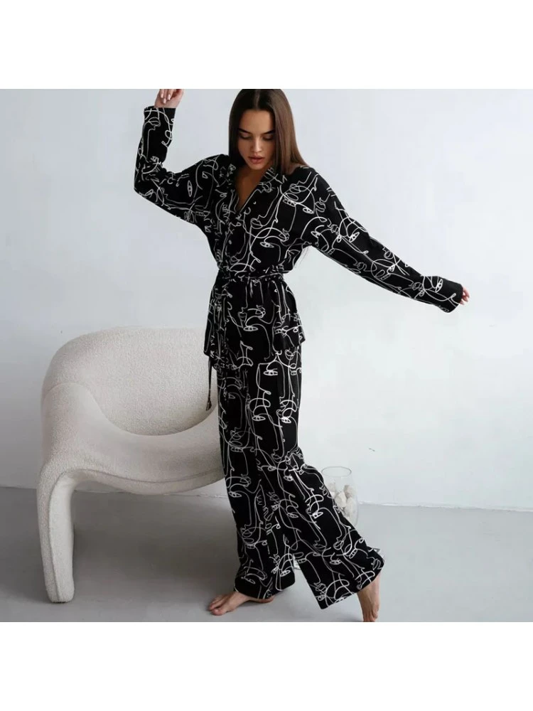 Graffiti Print Bandage Pajamas Pant Sets