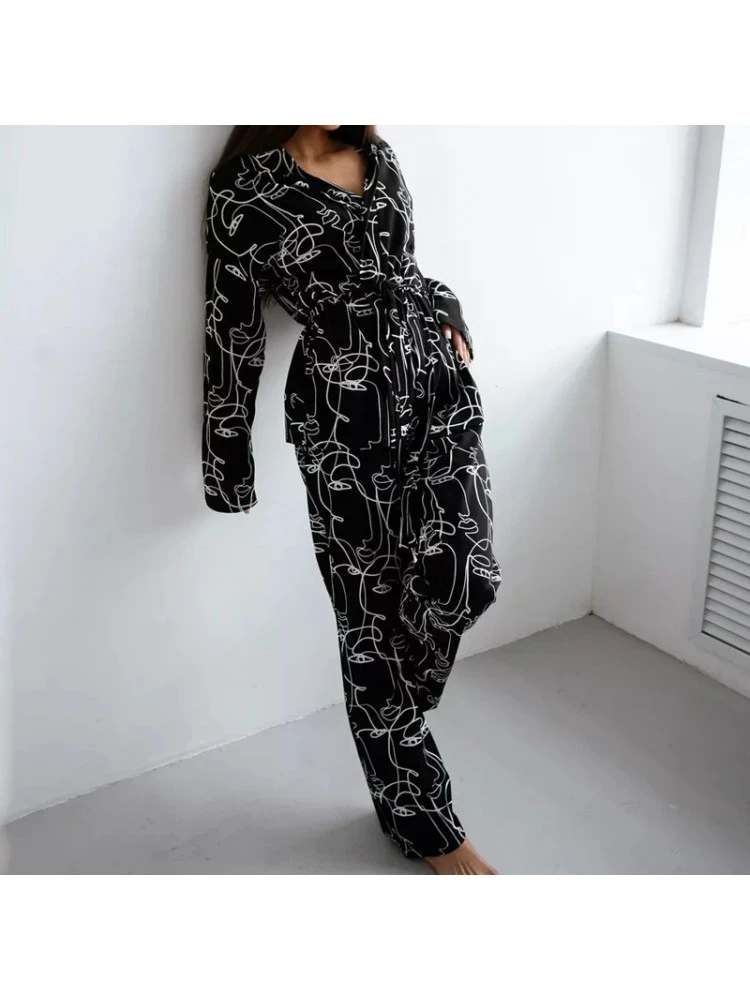 Graffiti Print Bandage Pajamas Pant Sets - Image 2