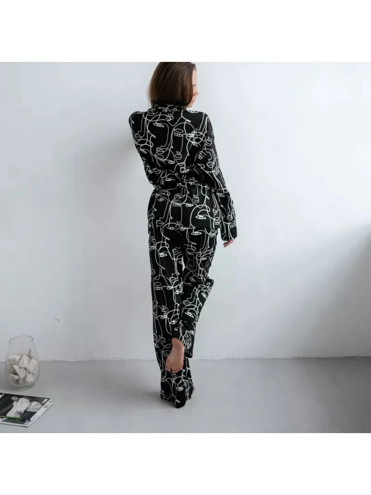 Graffiti Print Bandage Pajamas Pant Sets - Image 3