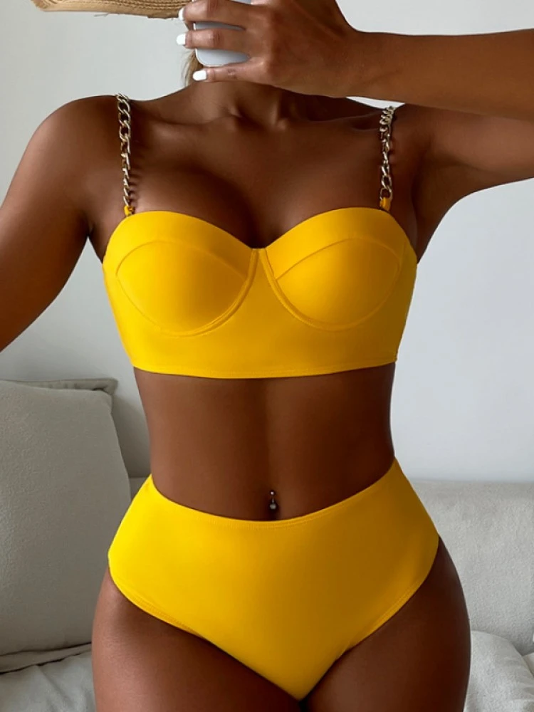 Patchwork Square Neck Bodycon Bikinis - Image 2