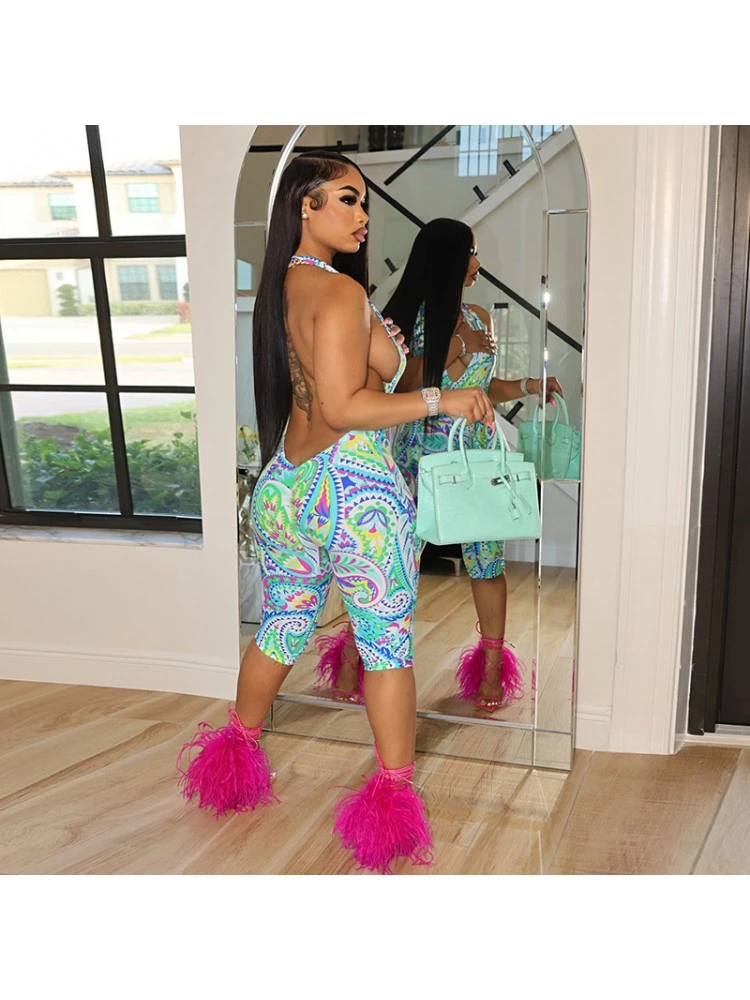 Halter Neck Sleeveless High Rise Rompers - Image 5