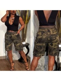 Camouflage Drawstring Cargo Shorts