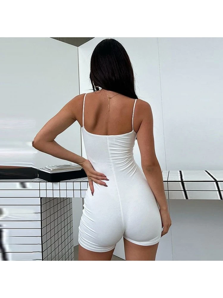 Patchwork Solid Color Spaghetti Straps Bodycon Rompers - Image 12